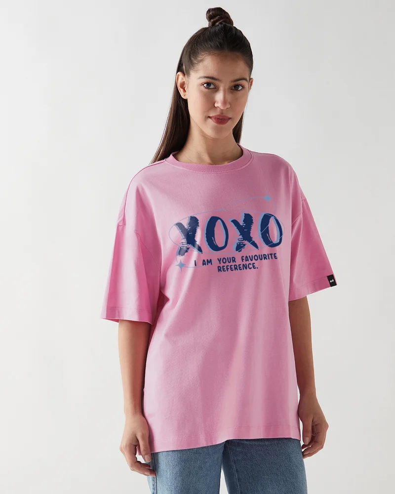 بيواكوف Women's Prism Pink XOXO Typography Oversized T-shirt